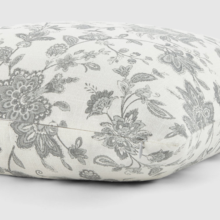 Gray Floral Cotton Square Throw Pillow Set