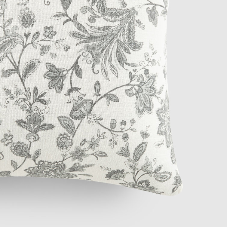 Gray Floral Cotton Square Throw Pillow Set