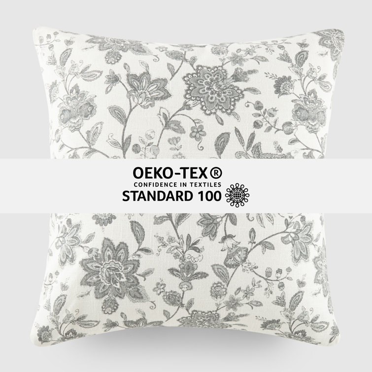 Gray Floral Cotton Square Throw Pillow Set