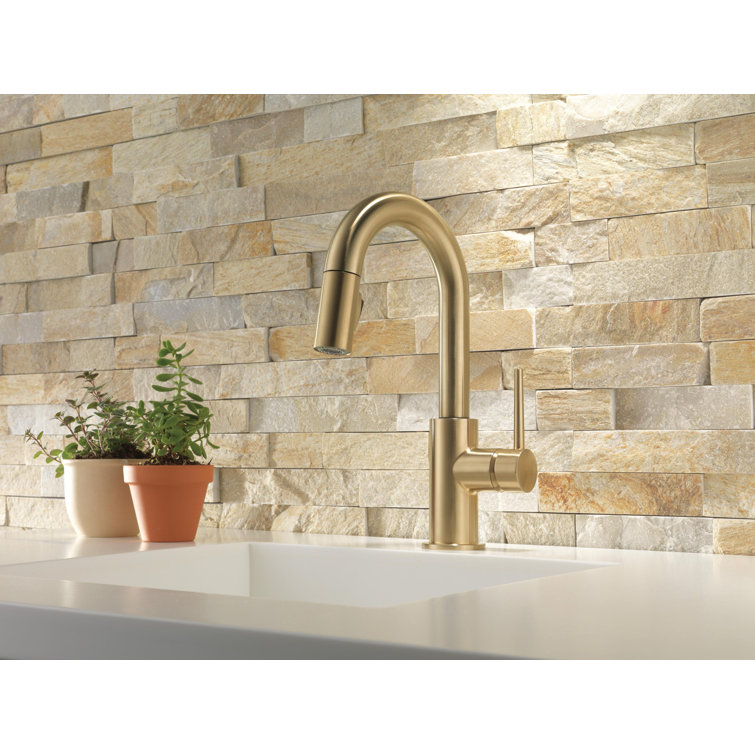 Champagne Bronze Modern Pull-Down Bar Faucet with Spray