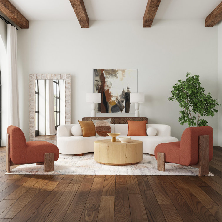 Natural Round Wood Grain Coffee Table with Wheels