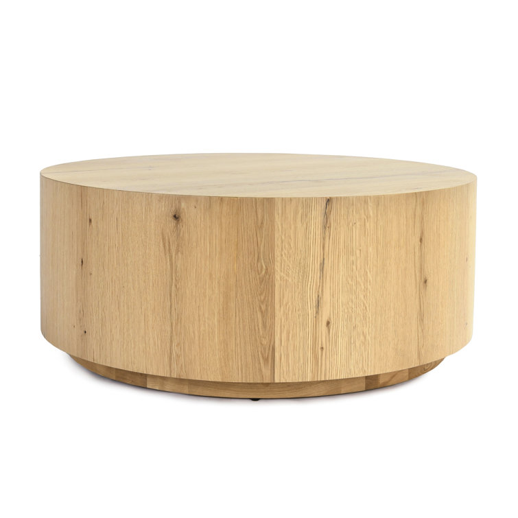 Natural Round Wood Grain Coffee Table with Wheels