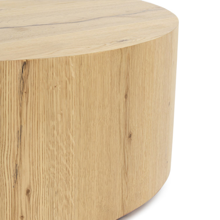 Natural Round Wood Grain Coffee Table with Wheels