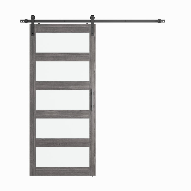 Gray Frosted Glass and MDF Sliding Barn Door with Hardware Kit