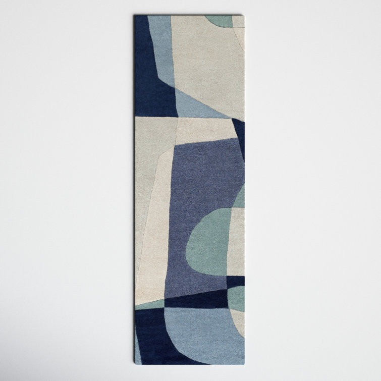 Teal and Navy Abstract Handmade Wool Rug, 5' x 8'