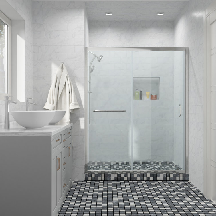 Chrome 48'' x 72'' Frameless Sliding Tempered Glass Shower Door