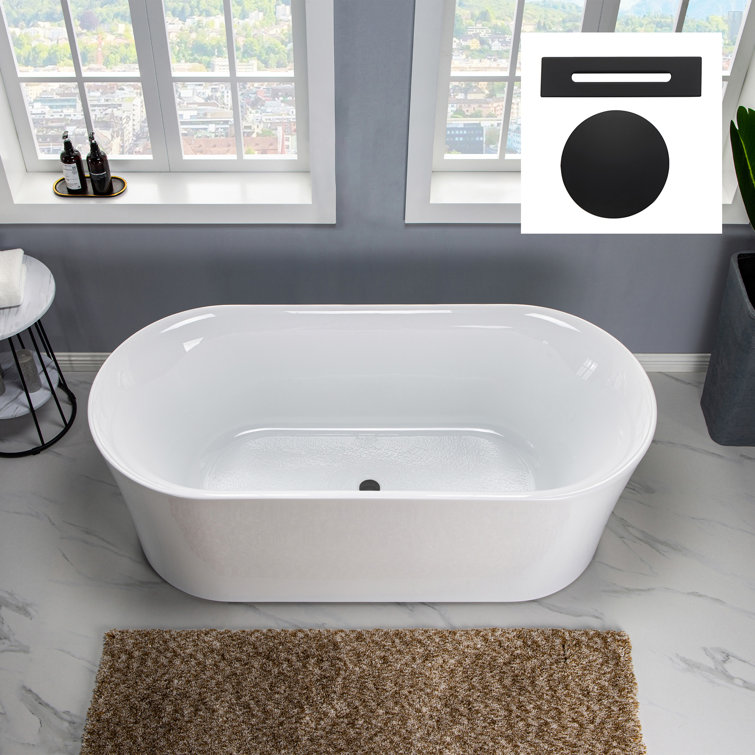 67-Inch White Acrylic Double Slipper Freestanding Bathtub