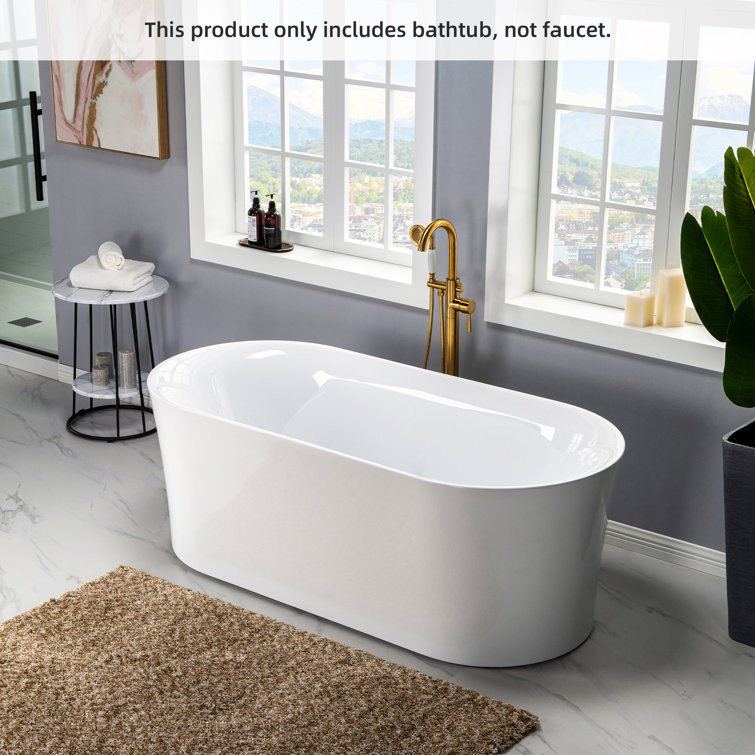 White Acrylic Freestanding Oval Soaking Bathtub