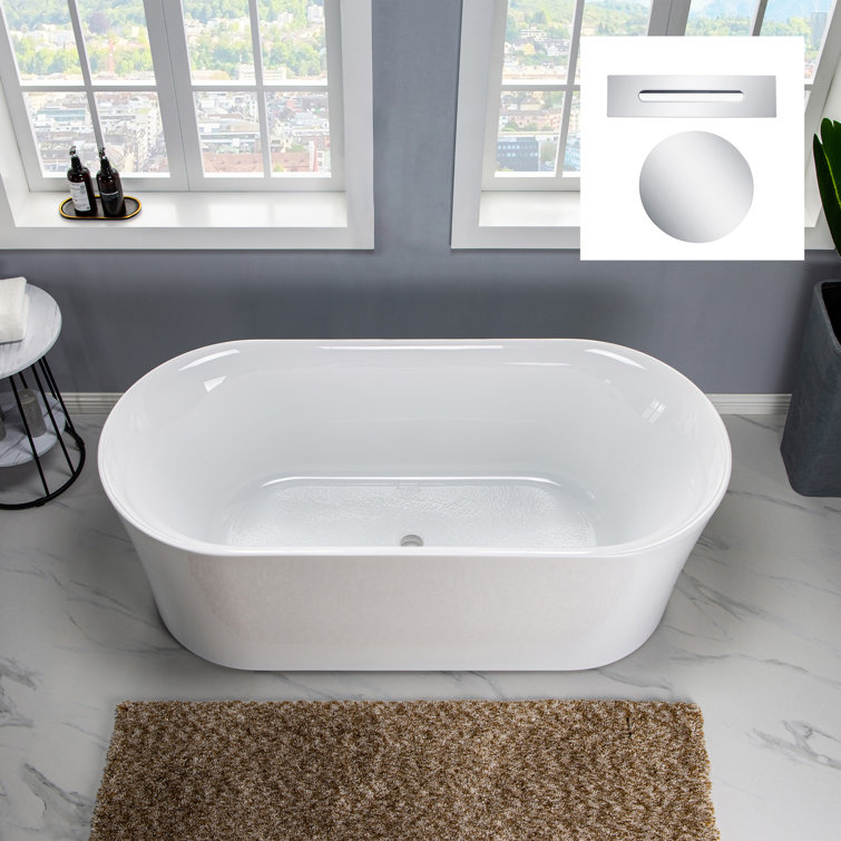 White Acrylic Freestanding Oval Soaking Bathtub