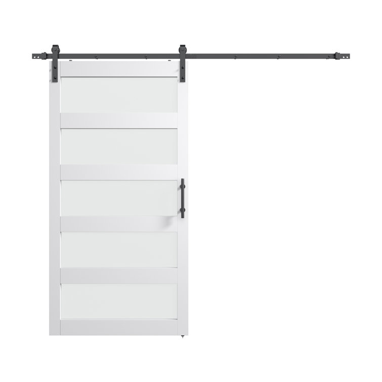 84" White MDF Sliding Barn Door with Frosted Glass Panels