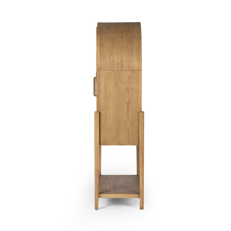 Drifted Oak and Antique Brass Arched Bar Cabinet