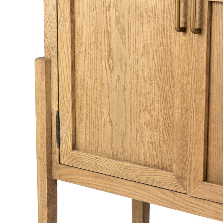 Drifted Oak and Antique Brass Arched Bar Cabinet