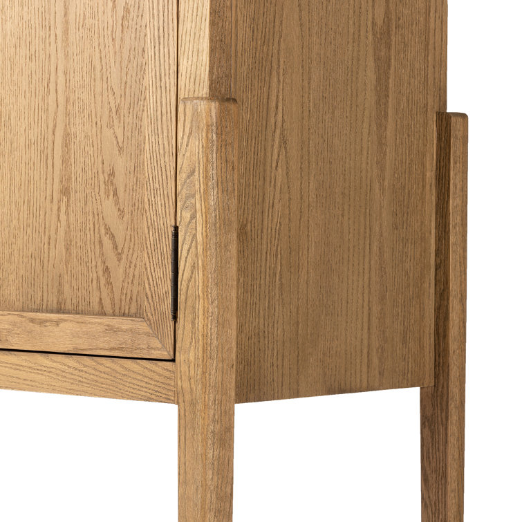 Drifted Oak and Antique Brass Arched Bar Cabinet