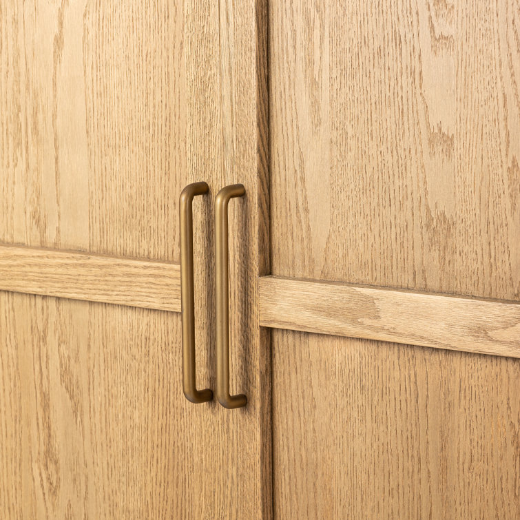 Drifted Oak and Antique Brass Arched Bar Cabinet