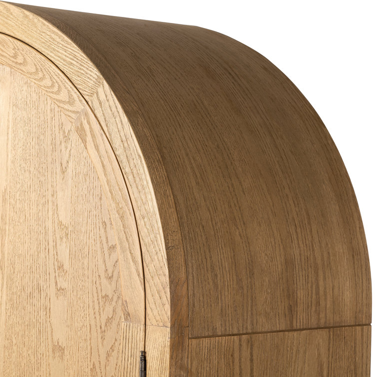 Drifted Oak and Antique Brass Arched Bar Cabinet