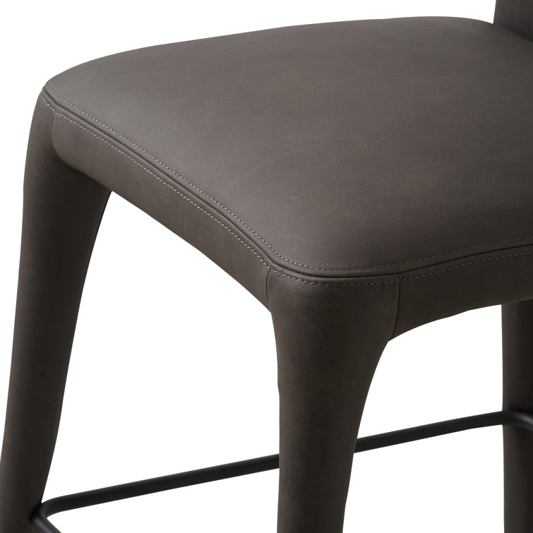 Heritage Graphite Top Grain Leather Counter Stool with Iron Legs