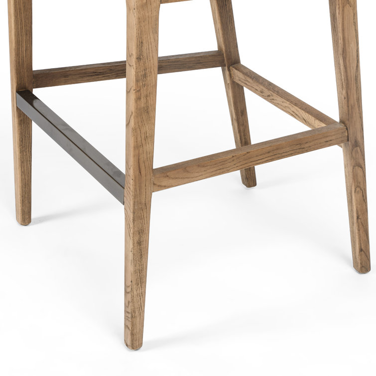 Toasted Parawood & Brass Swivel Bar Stool with Linen-Blend Seat
