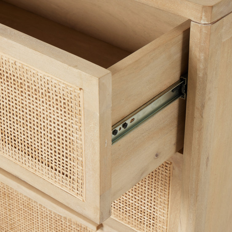 Natural Mango Wood 9-Drawer Dresser with Cane Front