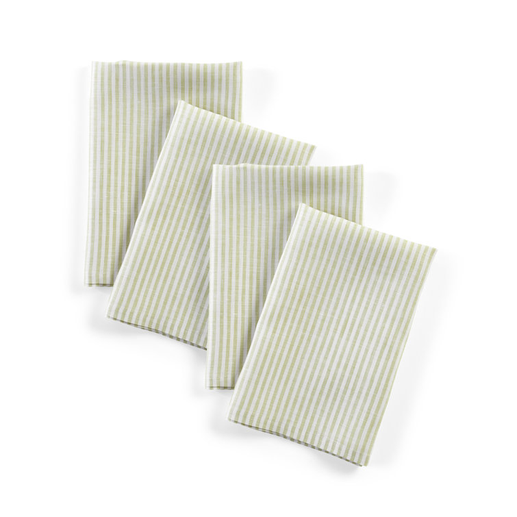 Sage and White Stripe Linen Dinner Napkins Set of 4