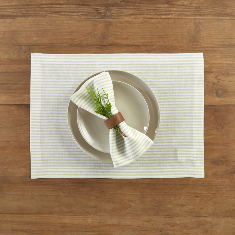 Sage and White Stripe Linen Dinner Napkins Set of 4