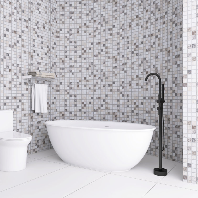 63 in. Matte White Solid Surface Freestanding Soaking Bathtub