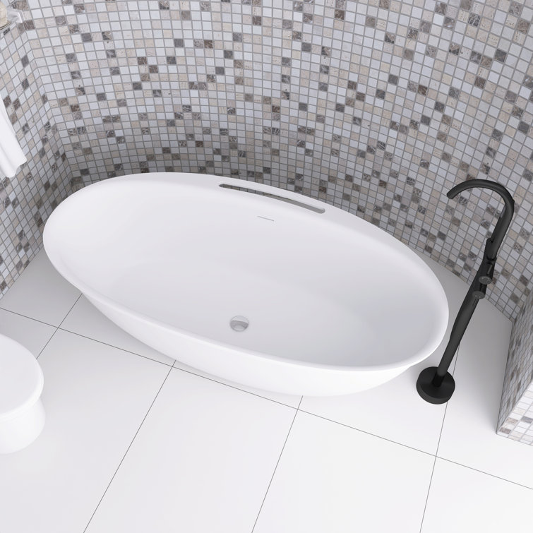 63 in. Matte White Solid Surface Freestanding Soaking Bathtub