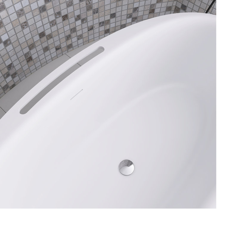 63 in. Matte White Solid Surface Freestanding Soaking Bathtub