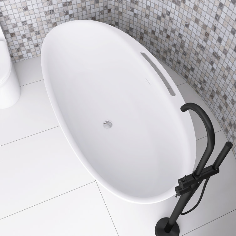 63 in. Matte White Solid Surface Freestanding Soaking Bathtub