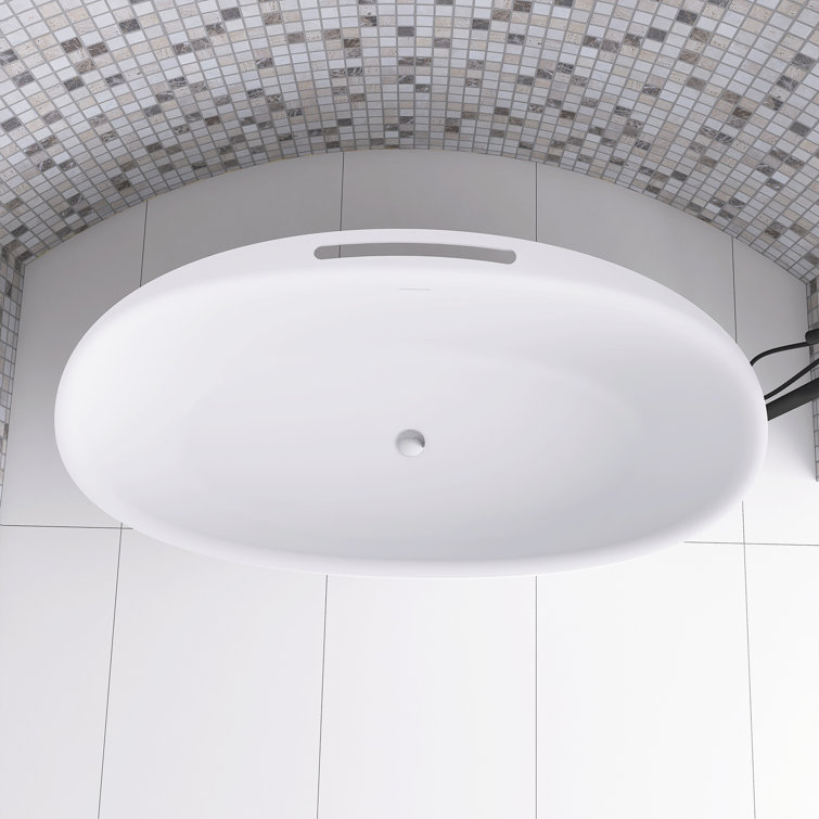 63 in. Matte White Solid Surface Freestanding Soaking Bathtub
