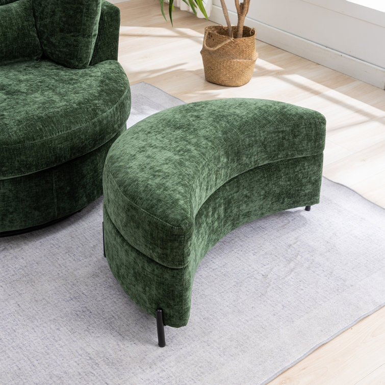 Green Chenille Swivel Barrel Chair with Ottoman