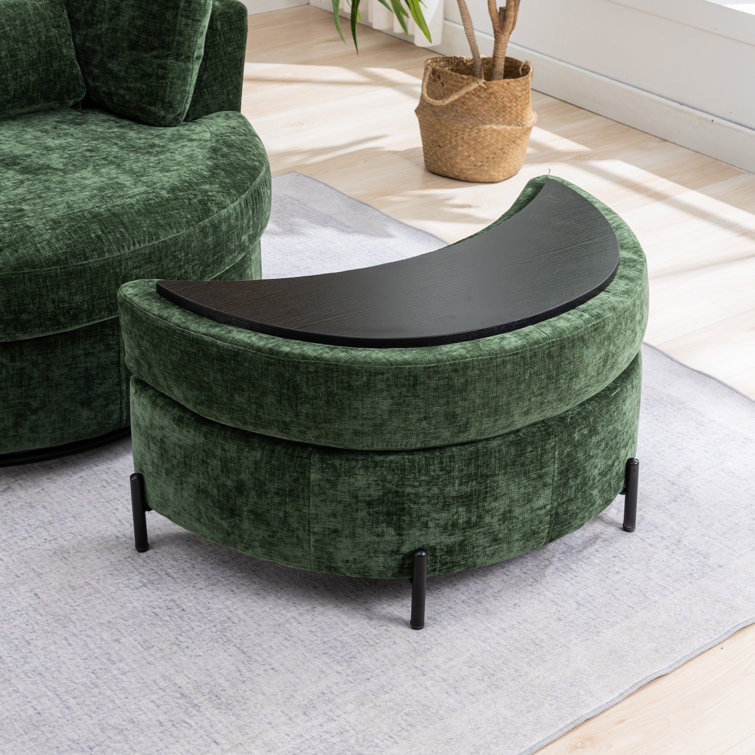Green Chenille Swivel Barrel Chair with Ottoman