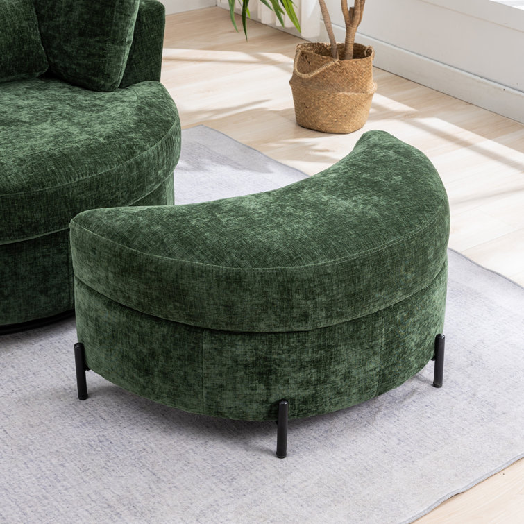 Green Chenille Swivel Barrel Chair with Ottoman