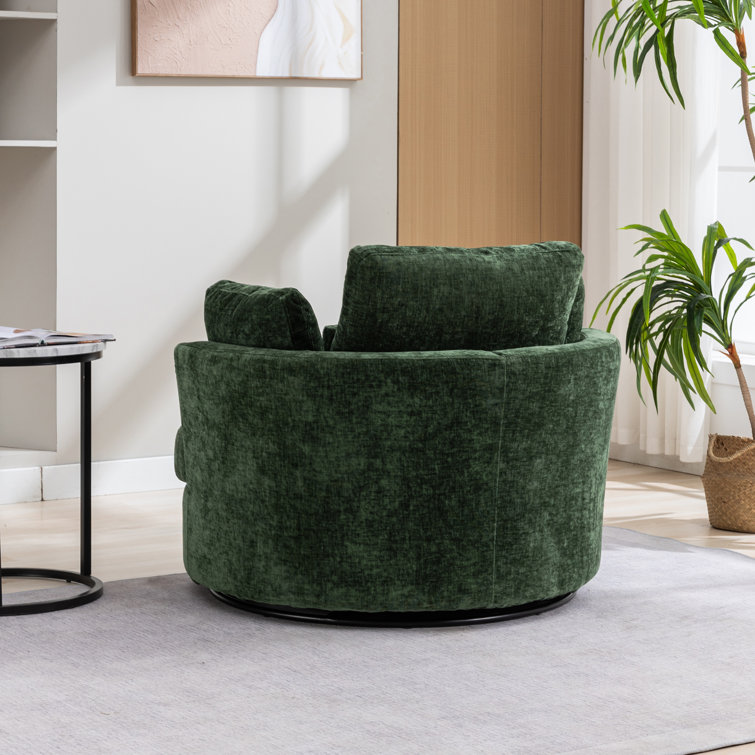 Green Chenille Swivel Barrel Chair with Ottoman