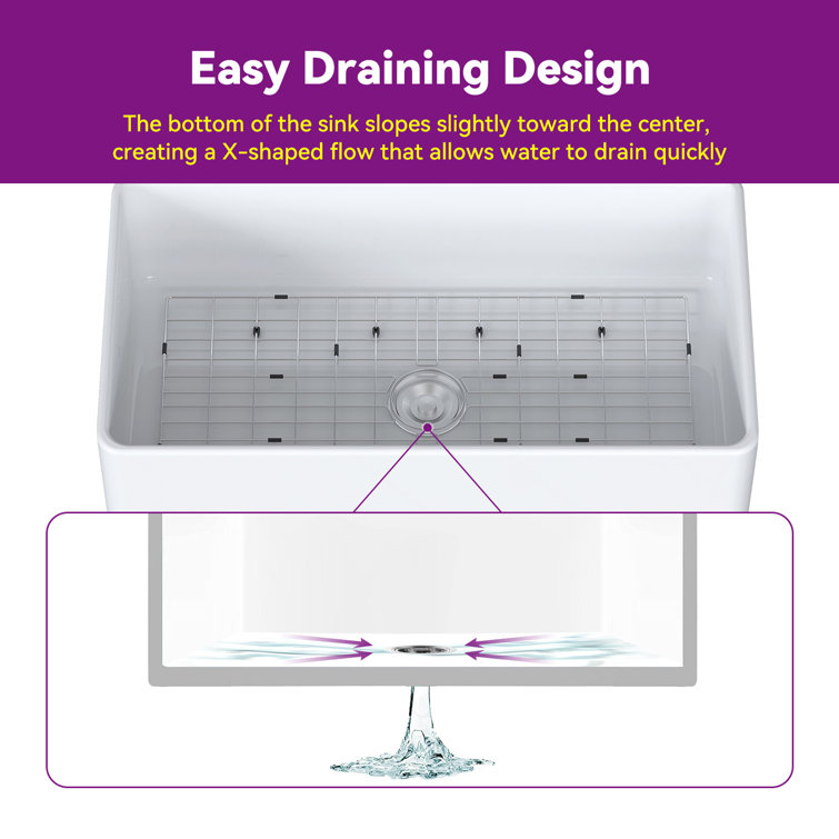Athena 33" L x 18" W Farmhouse Kitchen Sink with Sink Grid and Basket Strainer