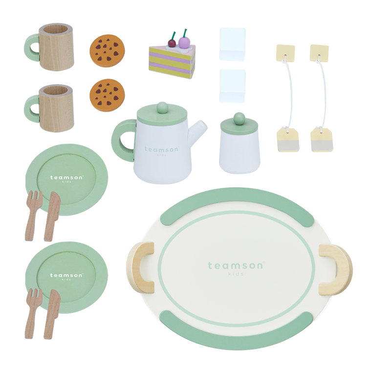 Little Chef Green and Natural Wooden Play Tea Set