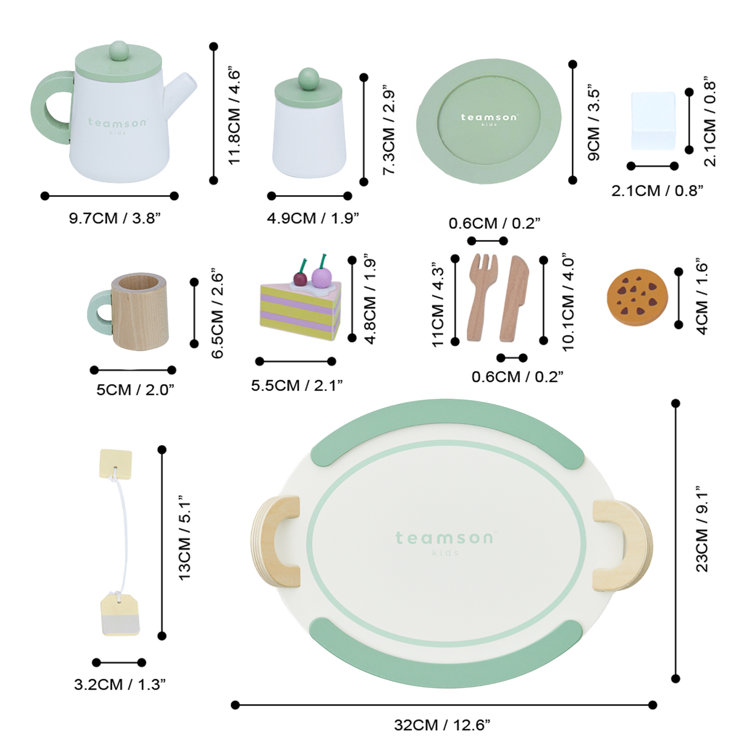 Little Chef Green and Natural Wooden Play Tea Set