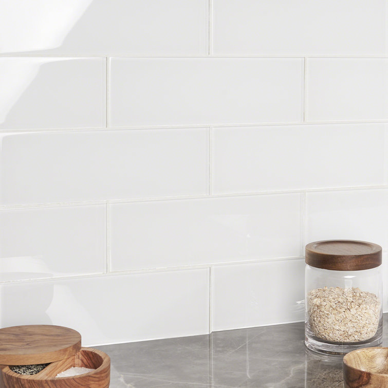 Lucid White Polished Glass Subway Tile 4x12
