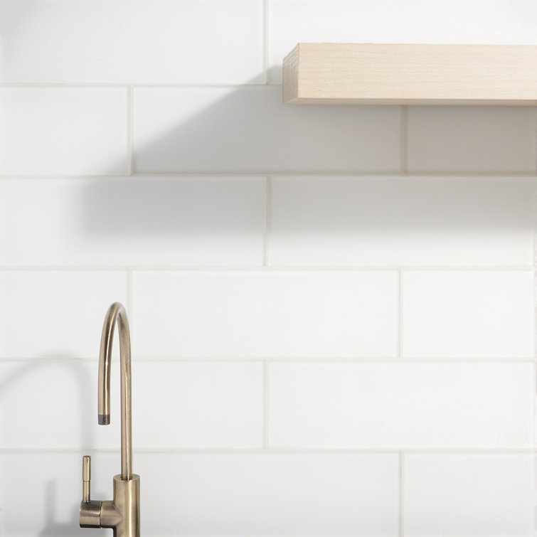 Lucid 4'' x 12'' White Glass Subway Tile