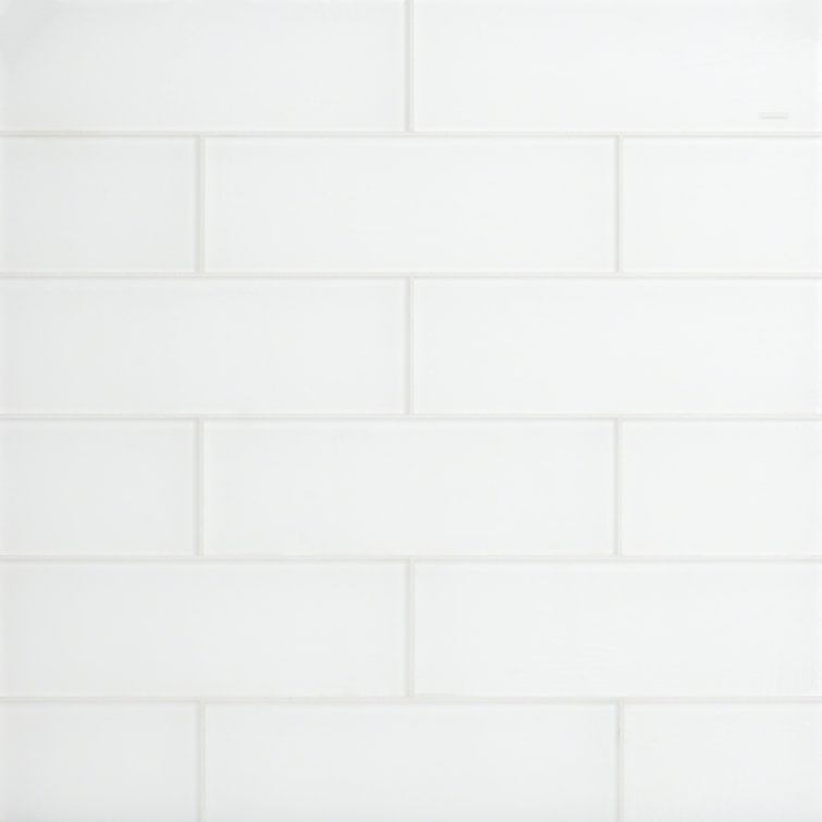 Lucid 4'' x 12'' White Glass Subway Tile