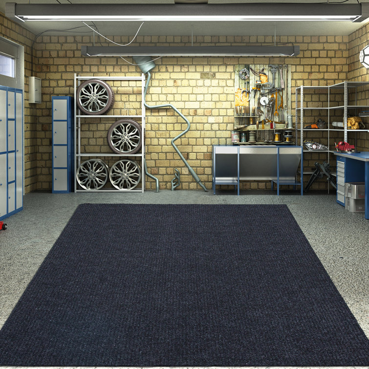 Gray Ribbed Polyester Utility Garage and Patio Rug 5' x 6'11"