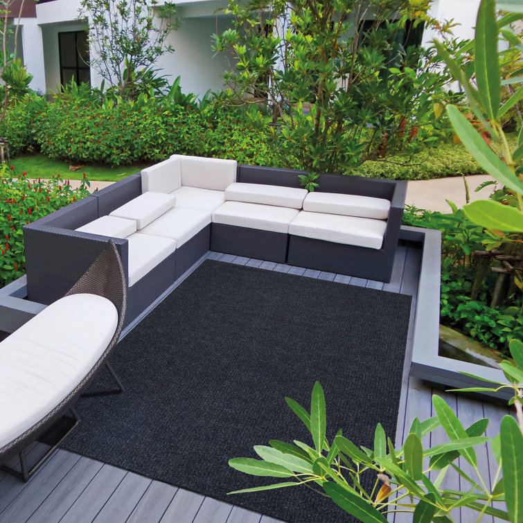 Gray Ribbed Polyester Utility Garage and Patio Rug 5' x 6'11"