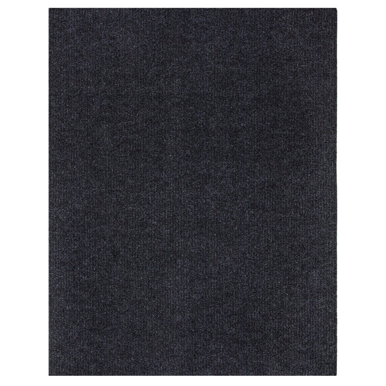 Modern Utility Black Synthetic 31x118 Ribbed Indoor/Outdoor Runner Rug