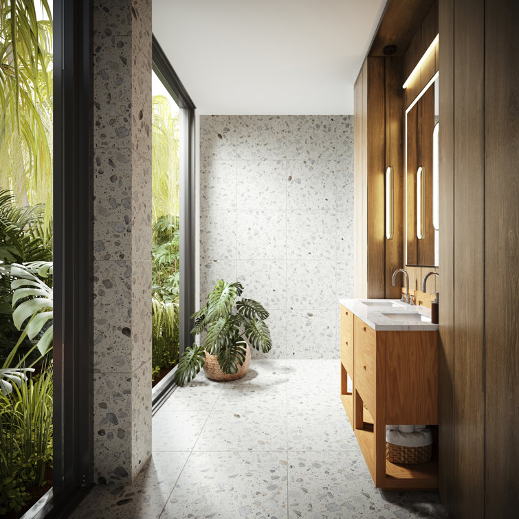 Italia Bianco 24'' x 24'' Honed Terrazzo Floor and Wall Tile