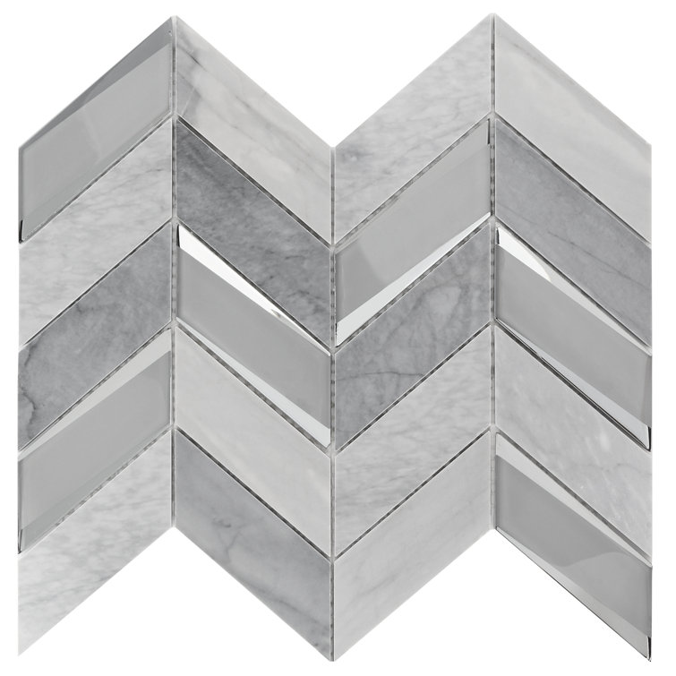 Verona Polished Gray Marble Chevron Mosaic Tile