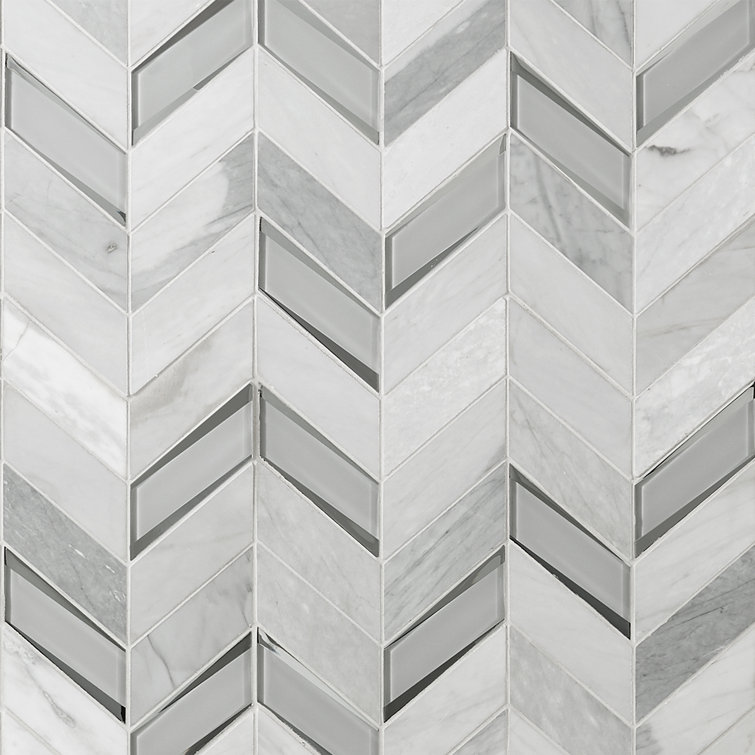 Verona Polished Gray Marble Chevron Mosaic Tile
