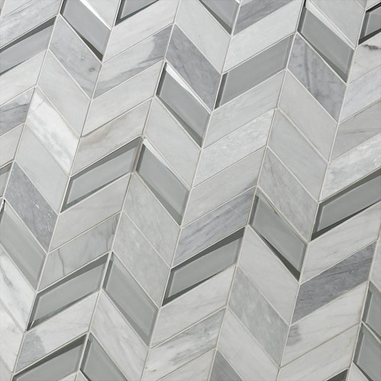 Verona Polished Gray Marble Chevron Mosaic Tile