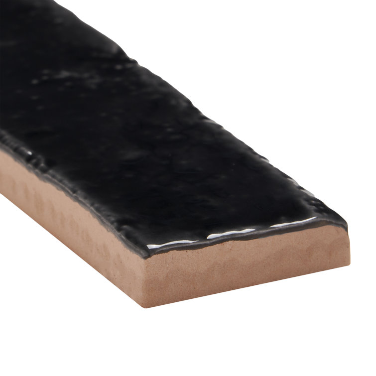 Virtuo Black Crackled Ceramic Subway Wall Tile