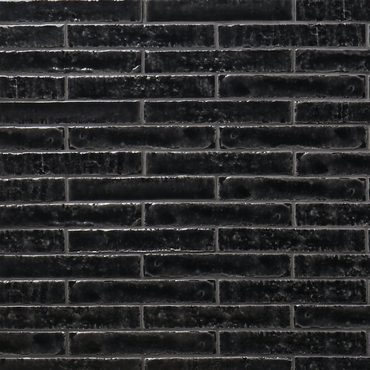 Virtuo Black Crackled Ceramic Subway Wall Tile