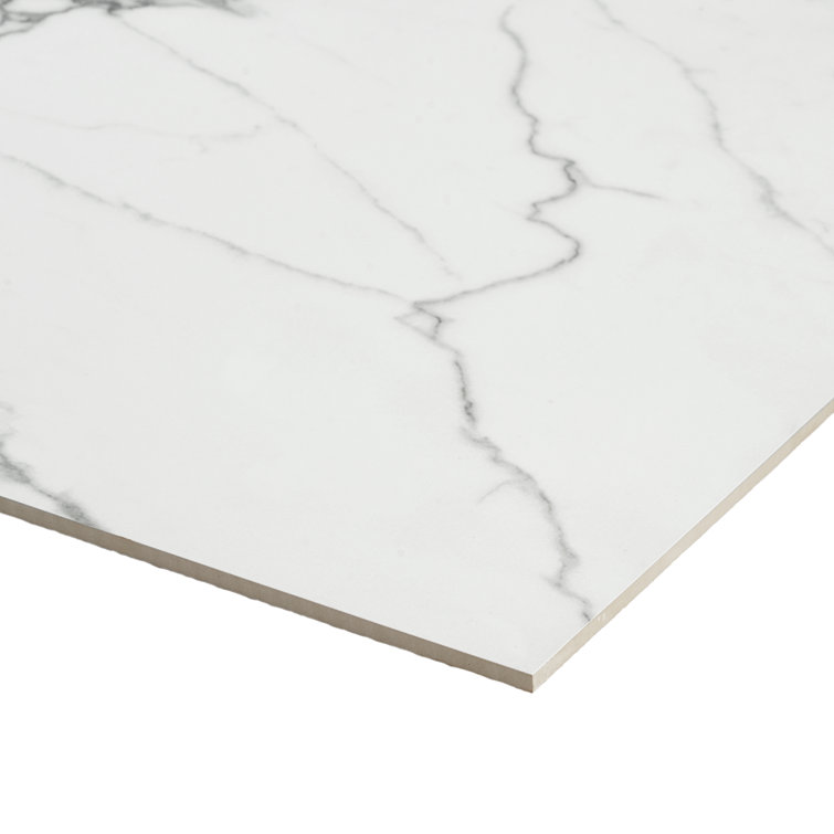 Enigma 24'' x 24'' Matte White Marble Look Porcelain Tile