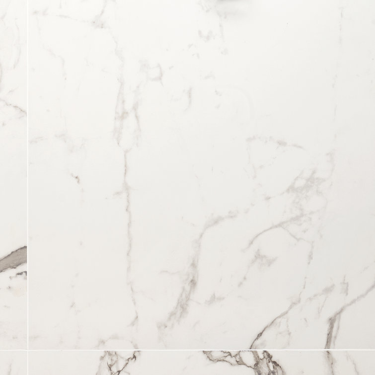 Enigma 24'' x 24'' Matte White Marble Look Porcelain Tile